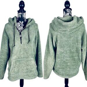VS PINK teddy  half- zip pullover shale green xsmall